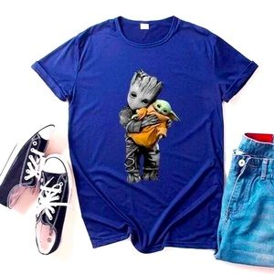 🆕 Sweet 🆒 Groot holding Baby Yoda T Shirt